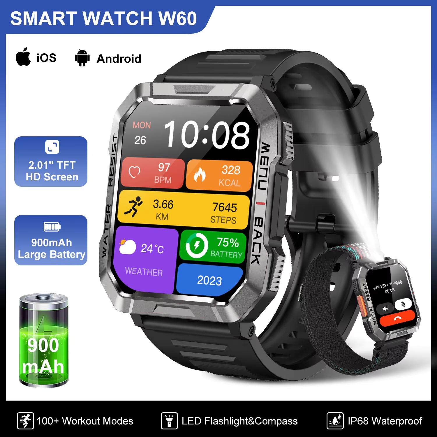 Compass Lensatic - Blackview W60 Waterproof Smart Watch 2.01