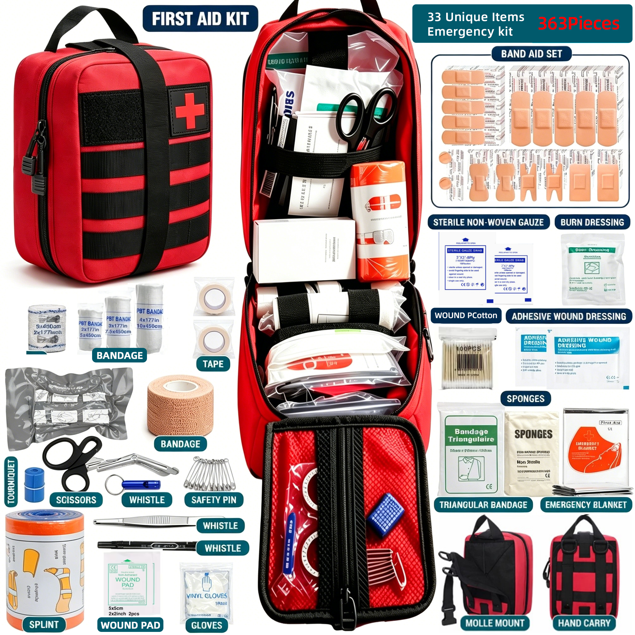 Bivy Bag Emergency - 363pcs Portable First Aid Kit All