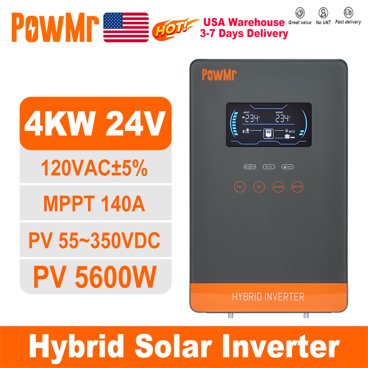 Solar Emergency Charger - PowMr USA 4000W 24V Hybrid Solar