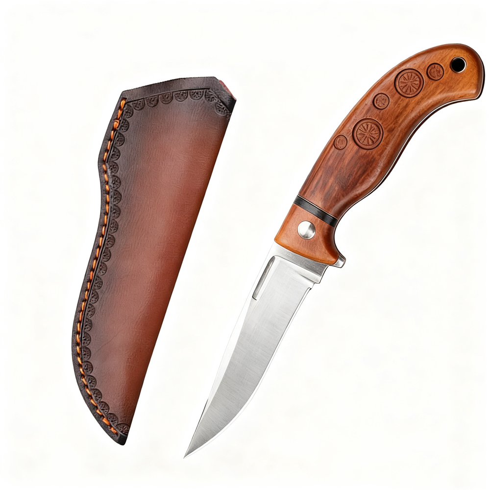 Bushcraft Knife Fixed - 22cm Fixed Blade Knife Scabbard Embossed
