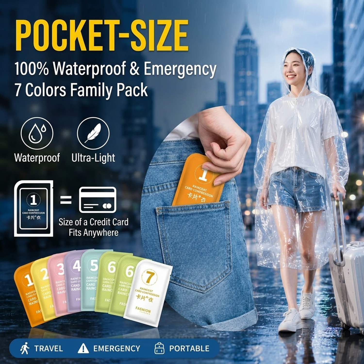 Emergency Poncho Rain - Unisex Portable Card Disposable Raincoat Lightweight