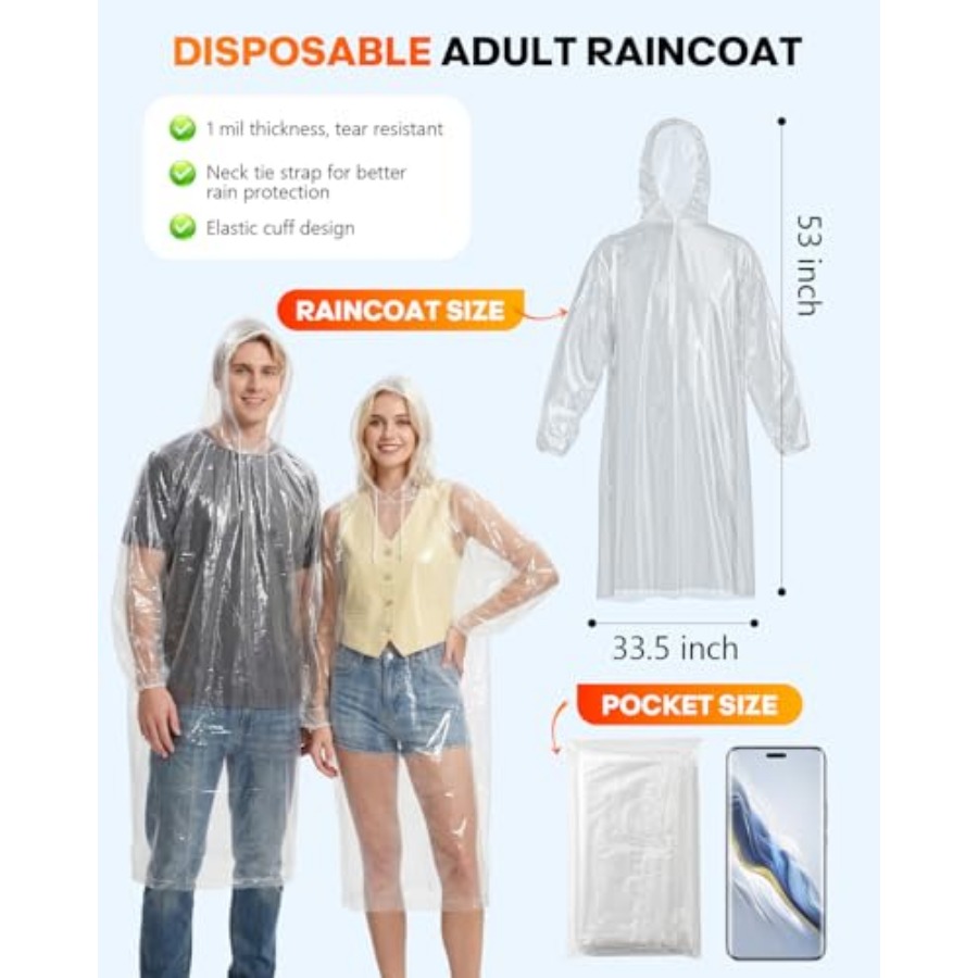 Disposable Rain Ponchos, 6PK/9 - Emergency Poncho Rain ulasan dan harga