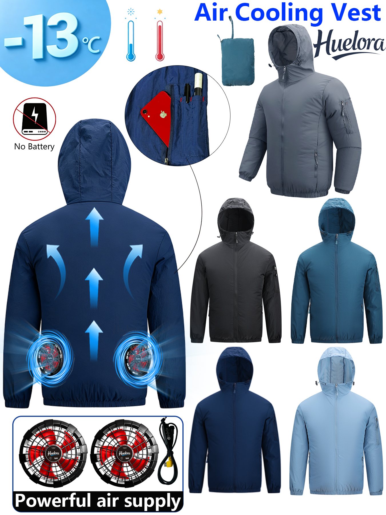 Men's Hooded USB Cooling Jacke - Fishing Kit Compact ulasan dan harga
