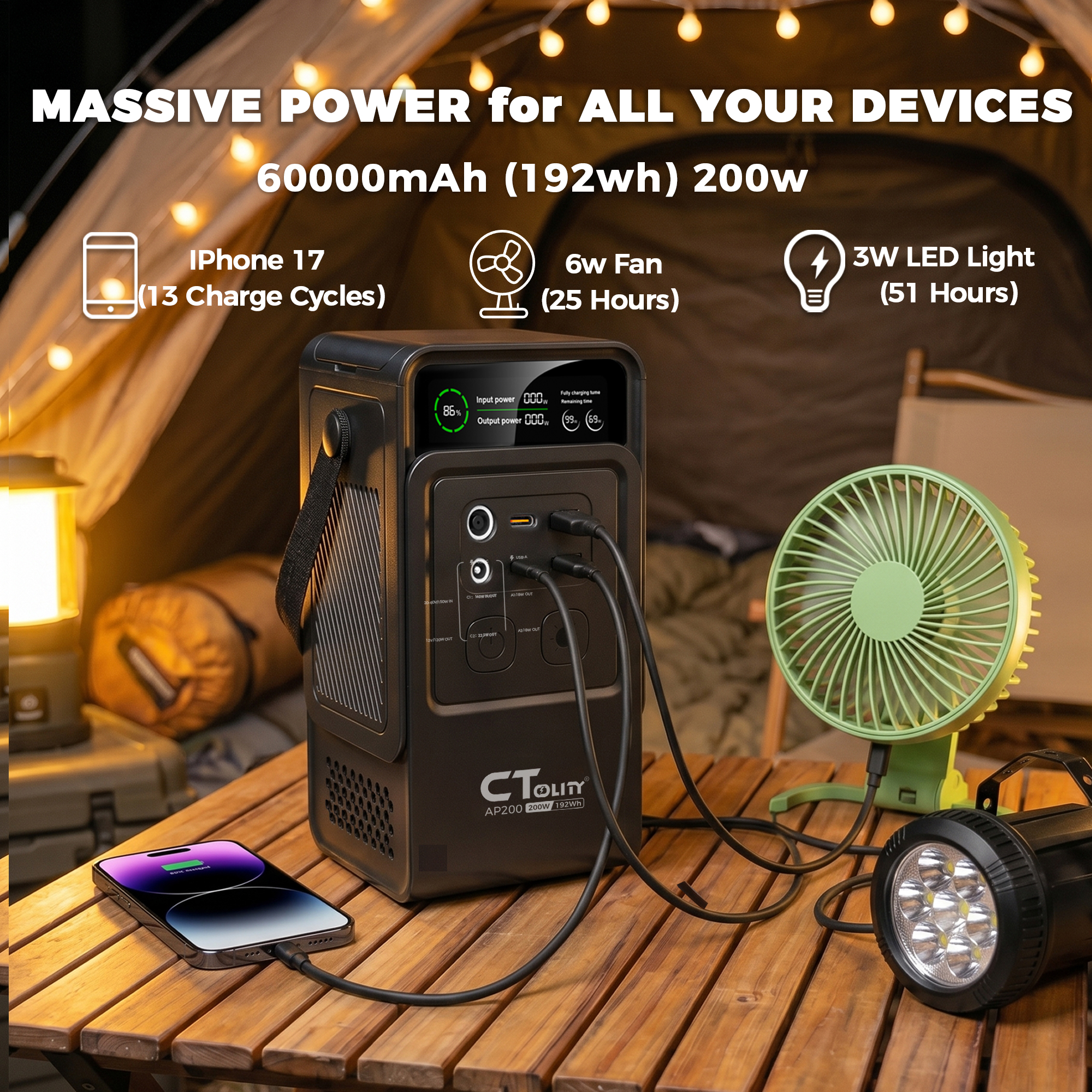 CTOLITY AP200 AP1000 Black sty - Solar Emergency Charger ulasan dan harga