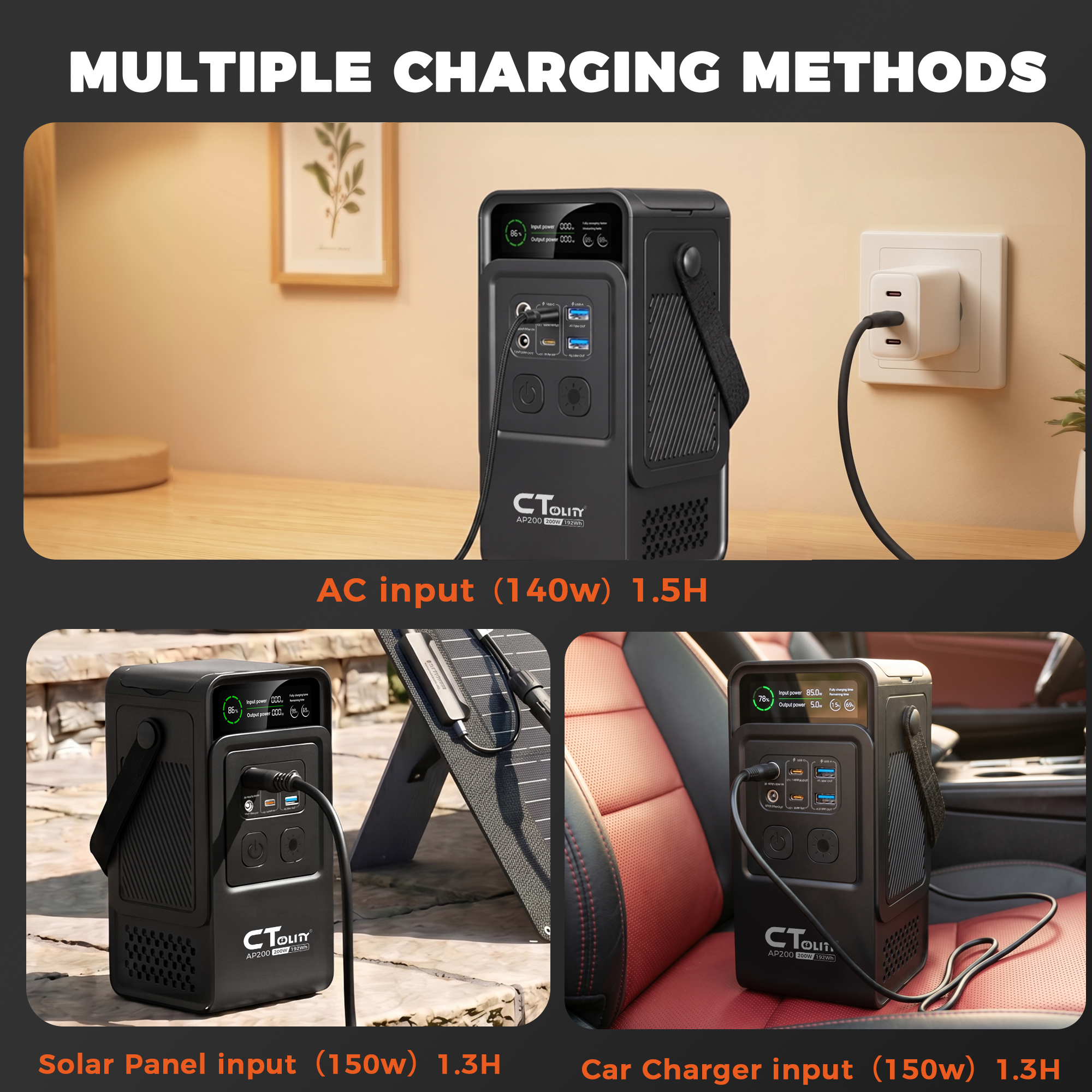 CTOLITY AP200 AP1000 Black sty - Solar Emergency Charger ulasan dan harga