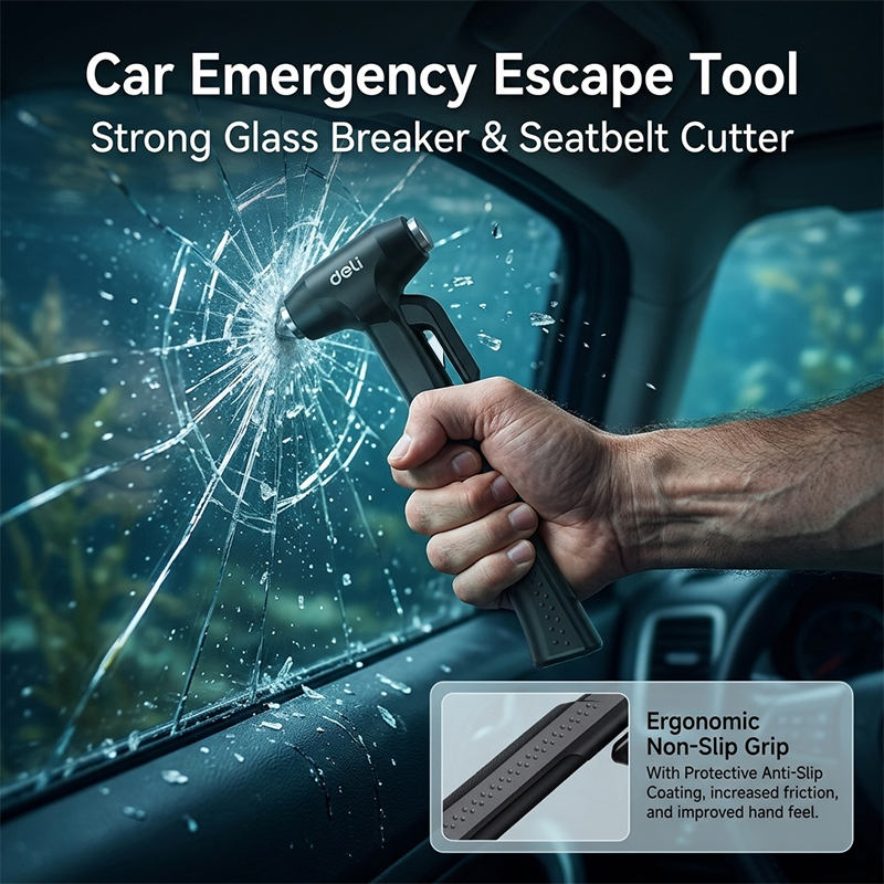DELI Portable Car Safety Hamme - Rescue Rope Throw ulasan dan harga